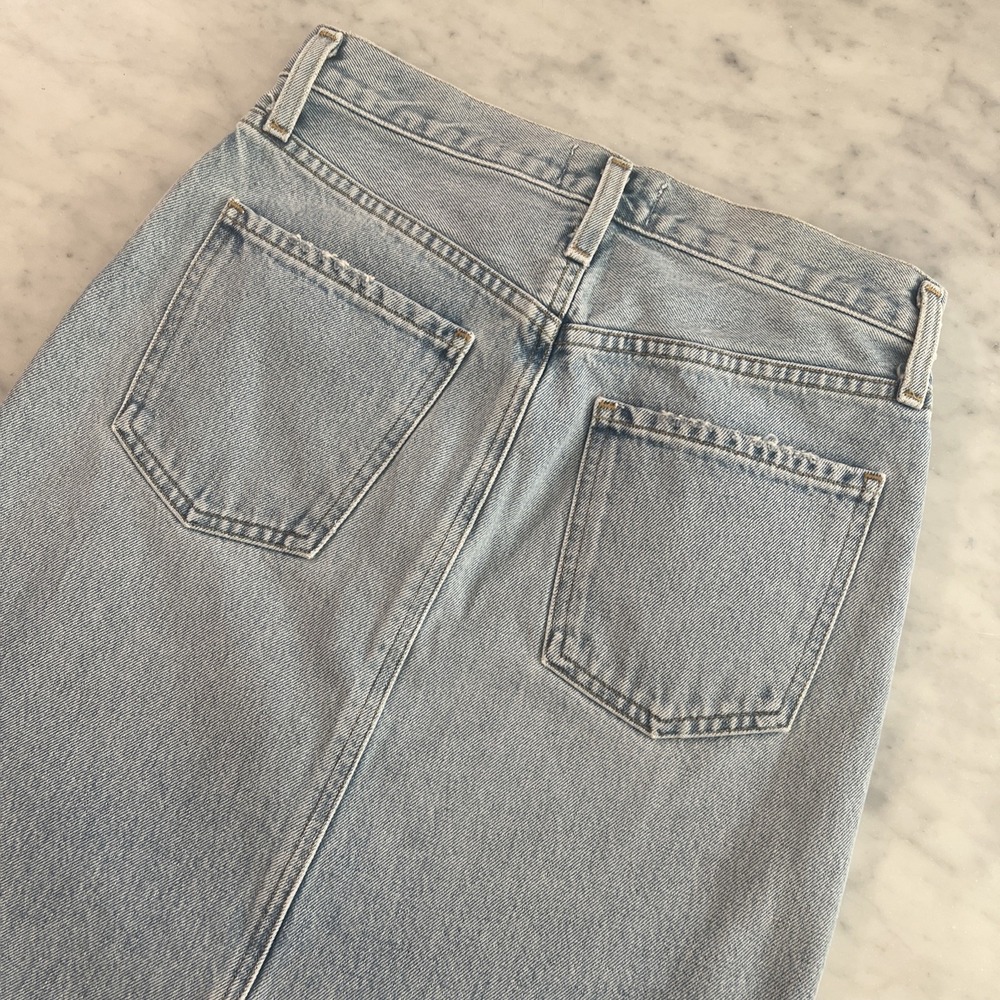 AGOLDE Denim Maxi Skirt Light Wash Raw Hem Back Slit High Rise Size 24 NWOT - Picture 7 of 10